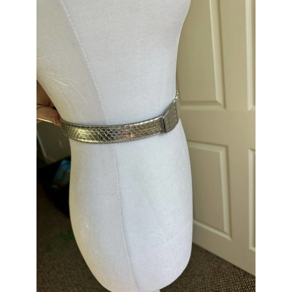 Vtg Snakeskin Waist Belt Genuine Statement Silver Sz M 80’s Rockabilly Embossed